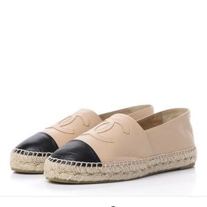 CHANEl Lambskin Espadrilles Beige and Black.